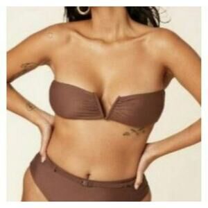 Andie The Scala Padded Bandeau Bikini Top Strapless Espresso Brown New S